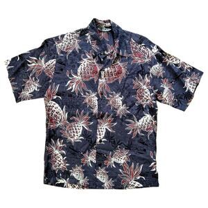 Vintage Hawaiian Shirt IOLANI Brown Red Pineapples Men’s S